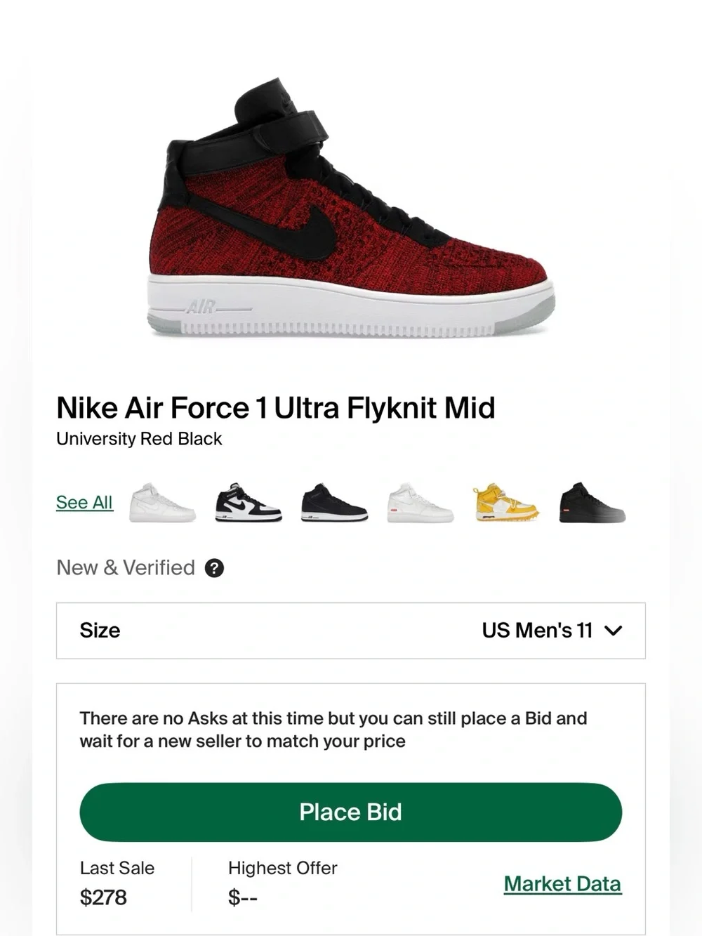 Nike Air Force 1 Ultra Flyknit Mid ‘University Red Black’ 2016 (Sz 11M)